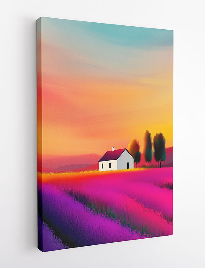 Lavender Field Sunset Landscape – Canvas & Poster Wall Art – T1405 –