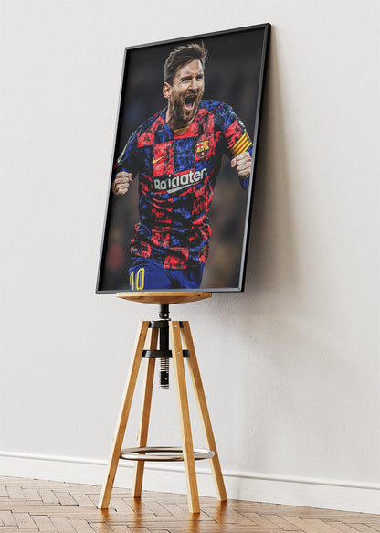 Lionel Messi Barcelona Celebration Wall Art | Iconic Football Legend Poster & Canvas