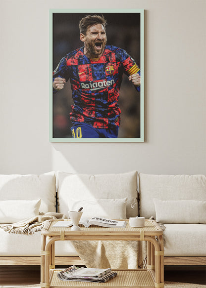 Lionel Messi Barcelona Celebration Wall Art | Iconic Football Legend Poster & Canvas