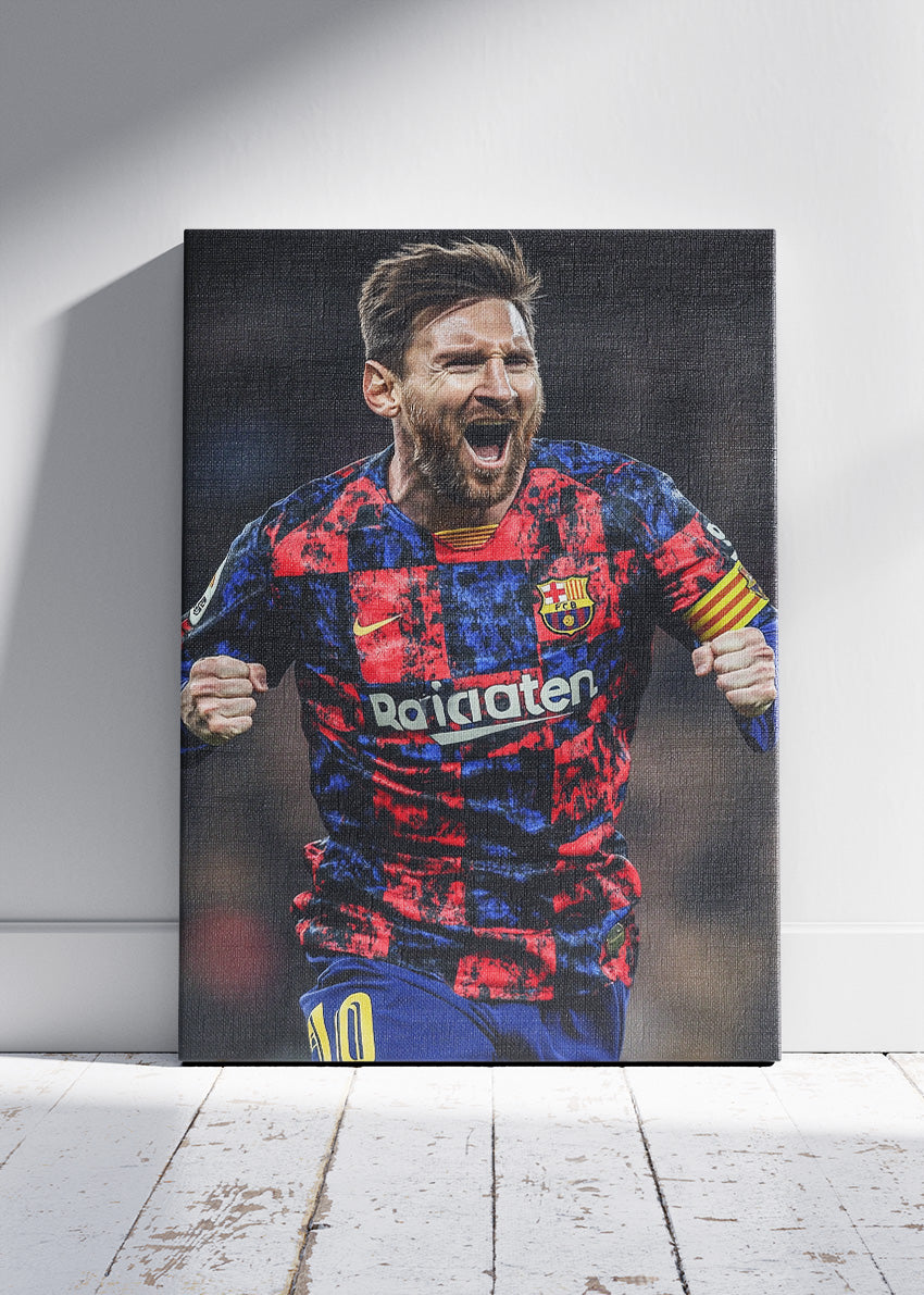 Lionel Messi Barcelona Celebration Wall Art | Iconic Football Legend Poster & Canvas