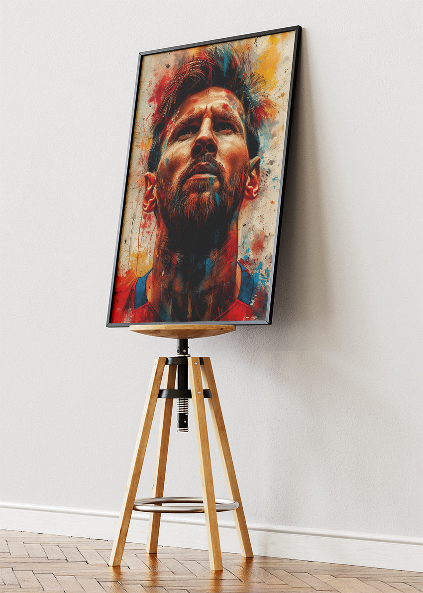 Lionel Messi Expressive Portrait Wall Art | Iconic Football Legend Poster & Canvas