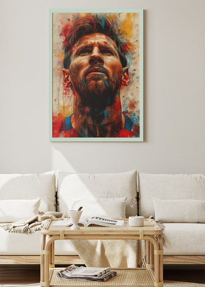 Lionel Messi Expressive Portrait Wall Art | Iconic Football Legend Poster & Canvas
