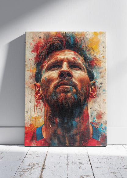 Lionel Messi Expressive Portrait Wall Art | Iconic Football Legend Poster & Canvas