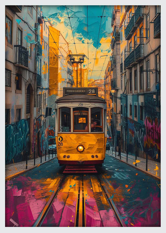Lisbon Tram No. 28 – Colorful Urban Street Canvas Wall Art – T1173 – AiPrintLab