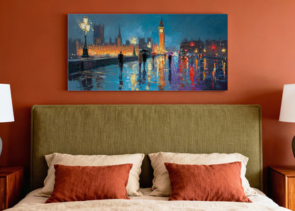 London Big Ben Night Canvas Wall Art – Rainy Westminster Single & 3 Panel Canvas