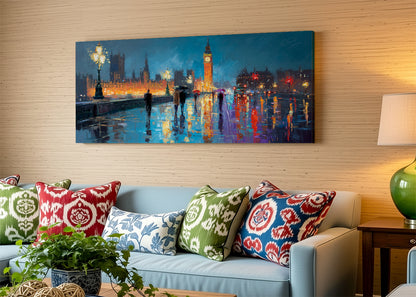 London Big Ben Night Canvas Wall Art – Rainy Westminster Single & 3 Panel Canvas