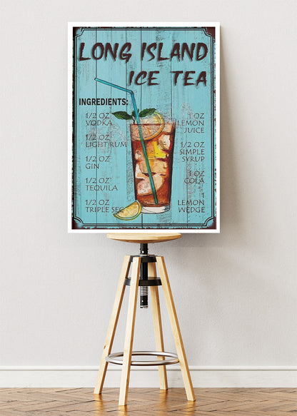 Long Island Iced Tea Rustic Cocktail Poster & Canvas Print | Vintage Bar Wall Art