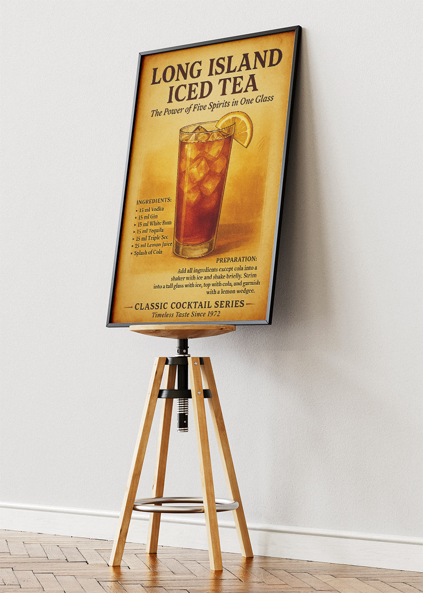 Long Island Iced Tea Vintage Cocktail Poster & Canvas Print | Classic Bar Wall Art