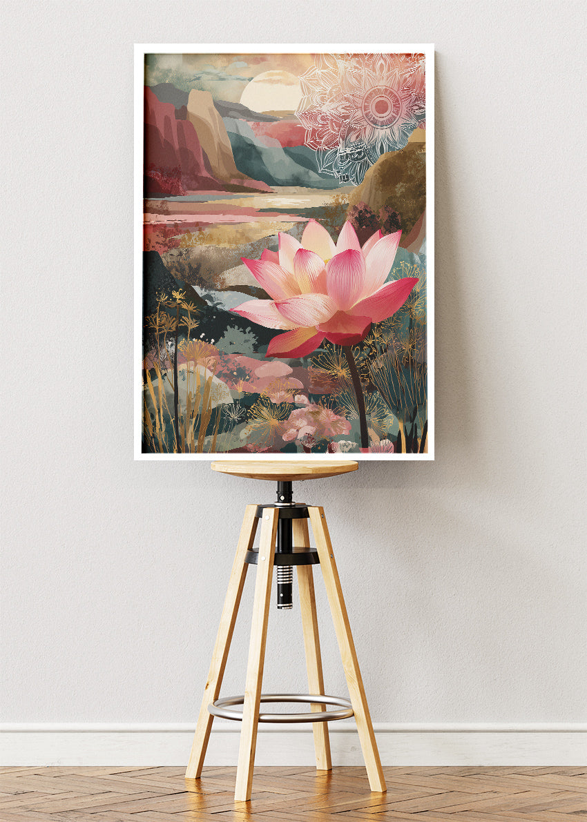 Lotus Flower Mountain Landscape Canvas & Poster Print – AI PRINT LAB