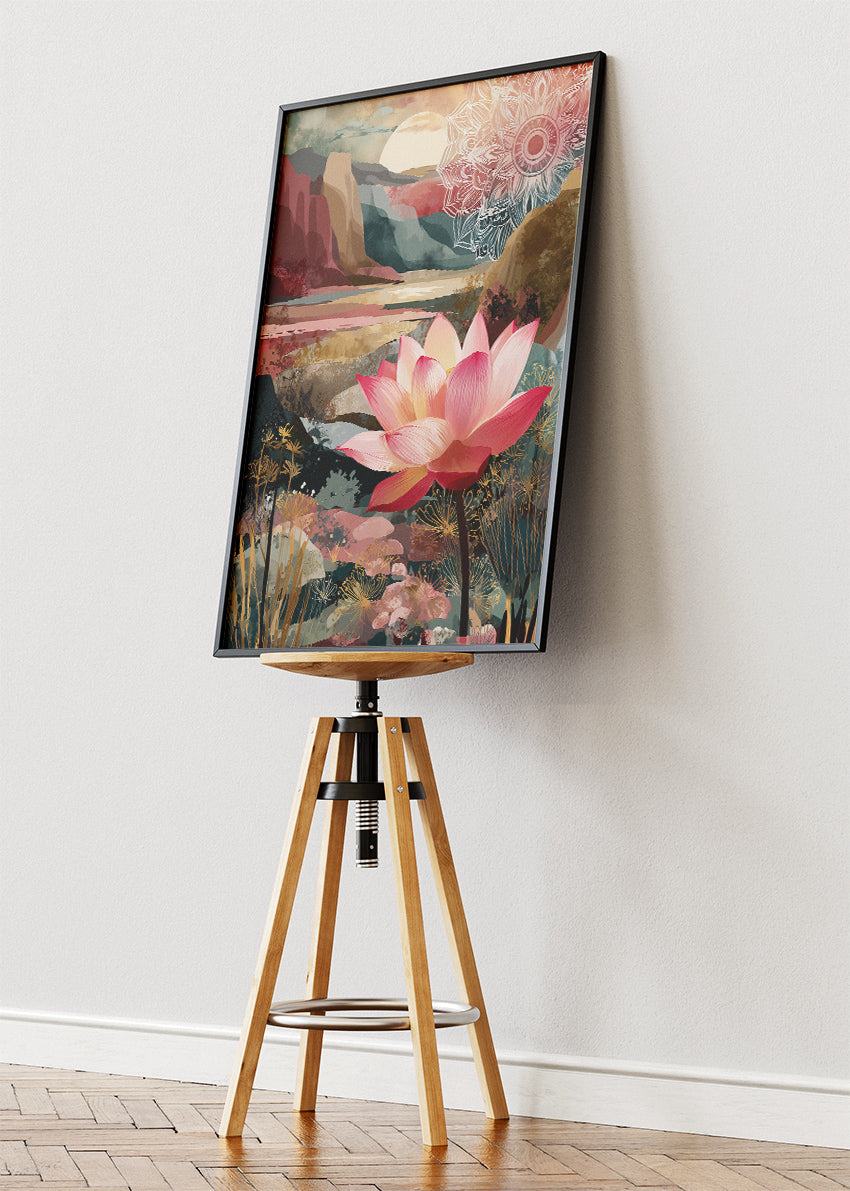 Lotus Flower Mountain Landscape Canvas & Poster Print – AI PRINT LAB