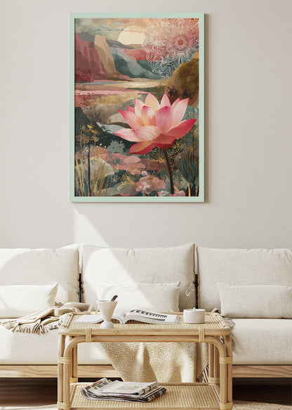 Lotus Flower Mountain Landscape Canvas & Poster Print – AI PRINT LAB