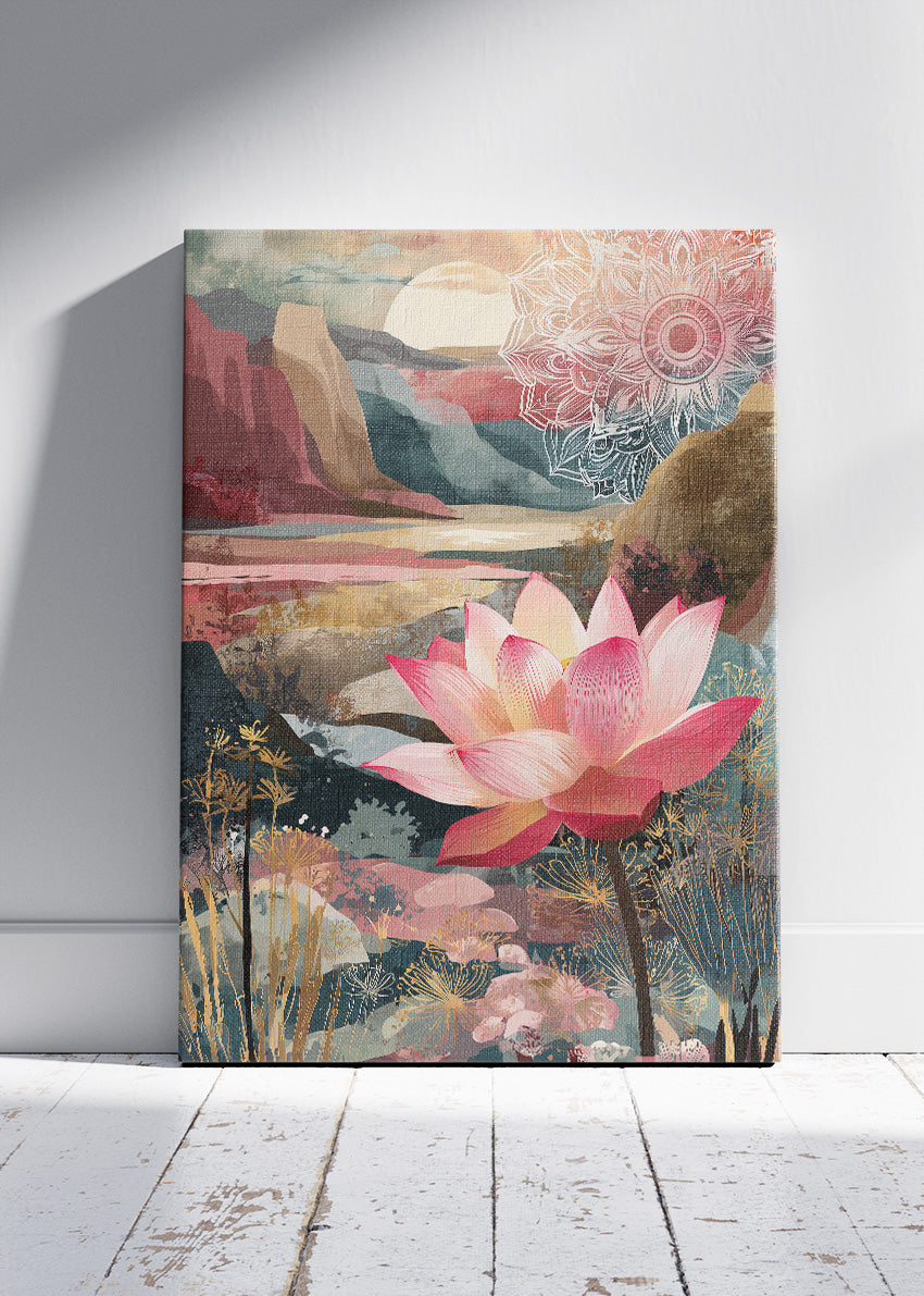 Lotus Flower Mountain Landscape Canvas & Poster Print – AI PRINT LAB