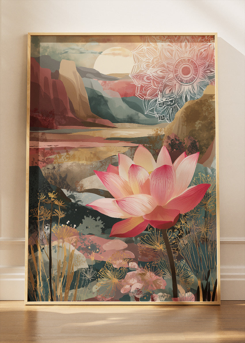 Lotus Flower Mountain Landscape Canvas & Poster Print – AI PRINT LAB