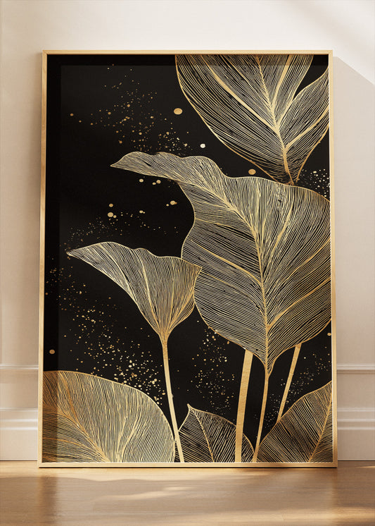 Luxury Gold Botanical Leaf Canvas & Poster Print – AI PRINT LAB