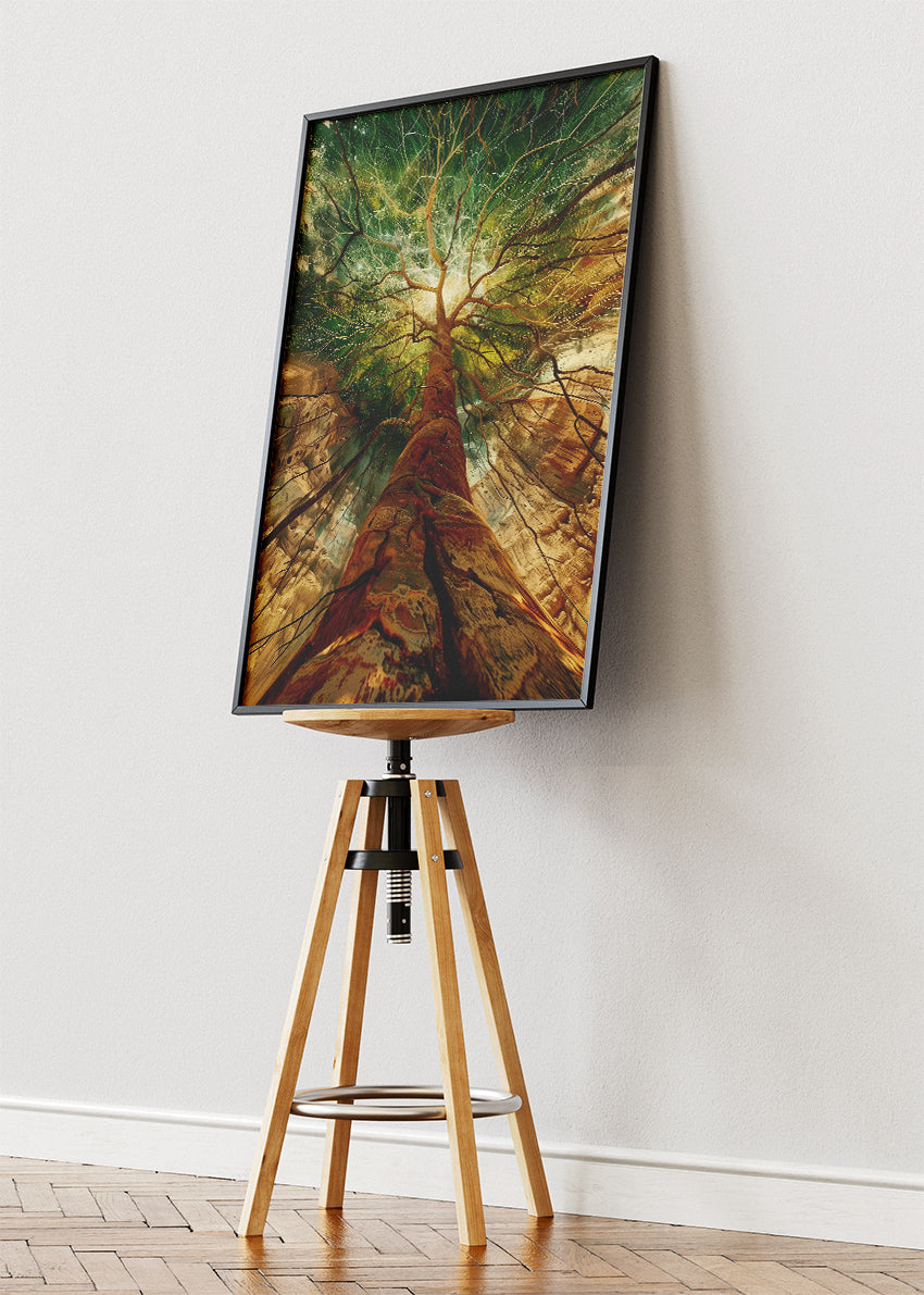 Majestic Tree of Life Wall Art – Golden Sunlight Forest Canvas Print & Modern Nature Statement Poster for Living Room Decor UK