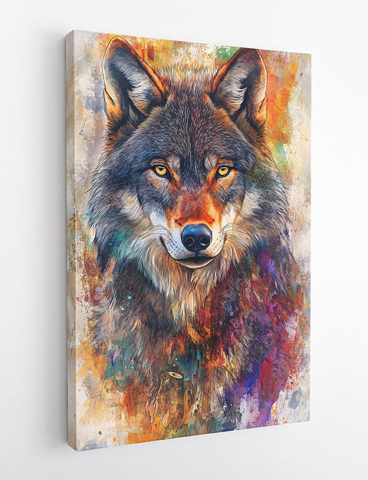Majestic Wolf in Color – Vibrant Animal Portrait Canvas & Poster – T1419 –