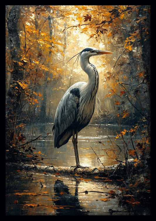 Majestic Heron in Autumn Forest – Canvas Wall Art & Poster Print | Nature Bird Painting – T1328 – AiPrintlab 1