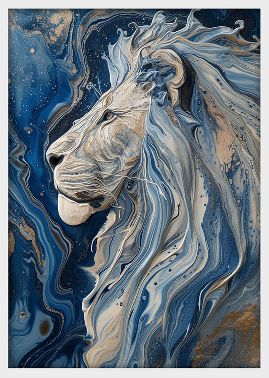 Majestic Lion Canvas Wall Art & Poster Print | Blue Abstract Wild Animal Painting – T1351 – Aiprintlab