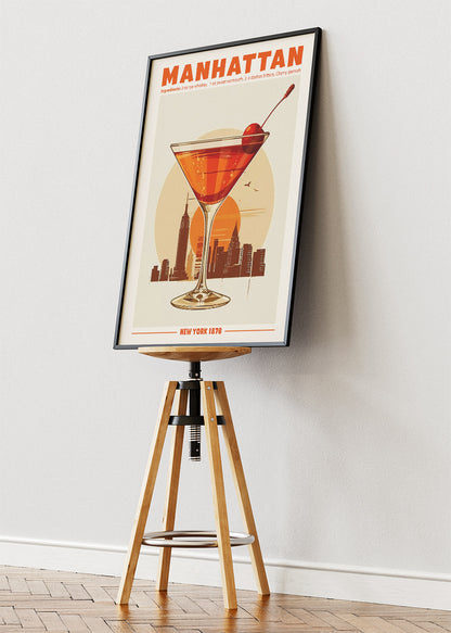 Manhattan Classic Cocktail Poster & Canvas Print | Vintage New York Bar Wall Art