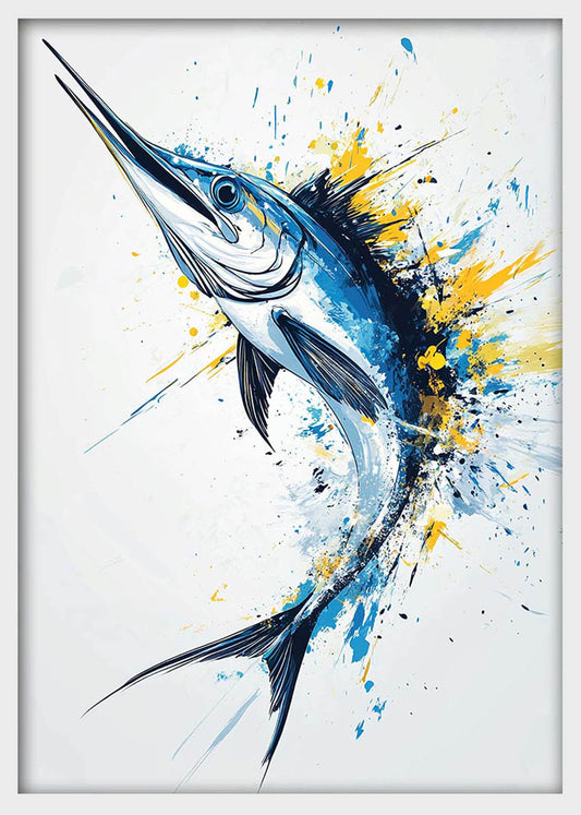 Marlin Splash Canvas Wall Art & Poster Print | Dynamic Blue Sportfish Painting – T1338 – Aiprintlab