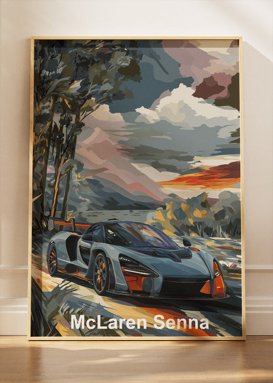 McLaren Senna Scenic Drive Canvas Print & Poster – Elegant Supercar Landscape Wall Art – AI PRINT LAB