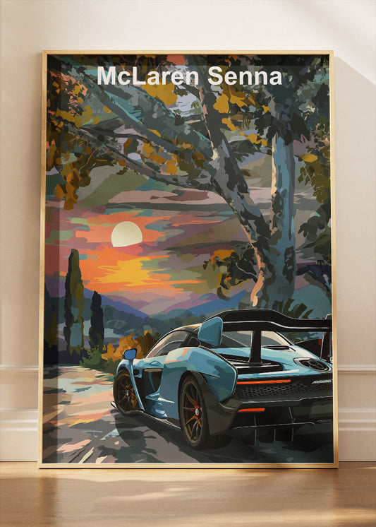McLaren Senna Sunset Rear View Canvas Print & Poster – Luxury Supercar Wall Art – AI PRINT LAB