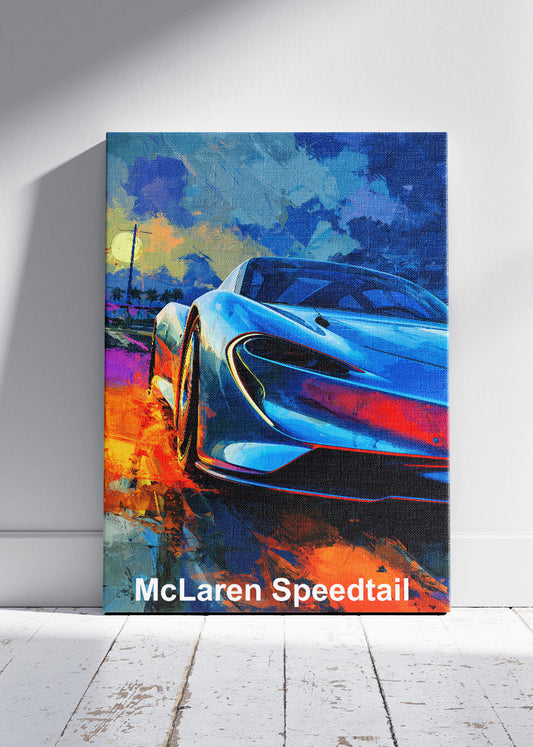 McLaren Speedtail Neon Sunset Canvas Print & Poster – Vibrant Supercar Wall Art – AI PRINT LAB