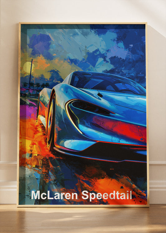 McLaren Speedtail Neon Sunset Canvas Print & Poster – Vibrant Supercar Wall Art – AI PRINT LAB
