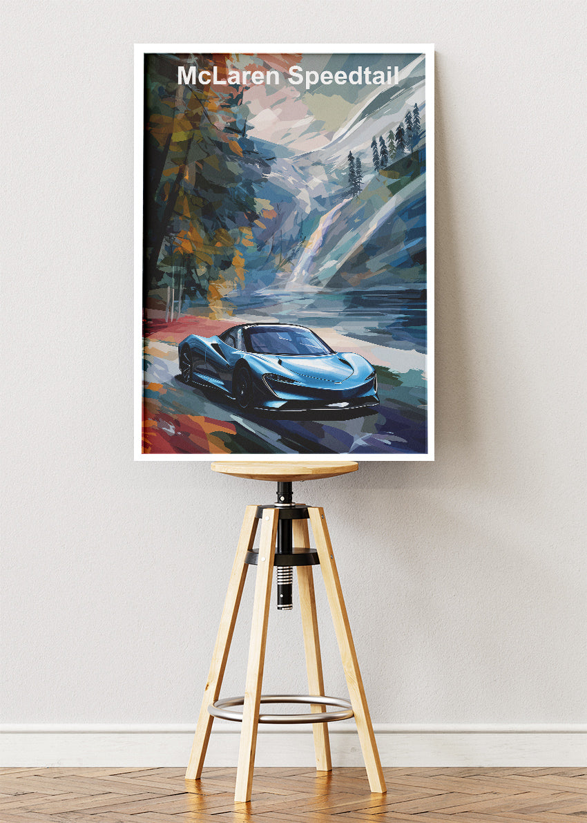 McLaren Speedtail Scenic Landscape Canvas Print & Poster – Elegant Supercar Wall Art – AI PRINT LAB