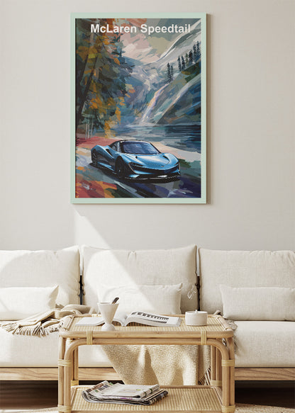 McLaren Speedtail Scenic Landscape Canvas Print & Poster – Elegant Supercar Wall Art – AI PRINT LAB
