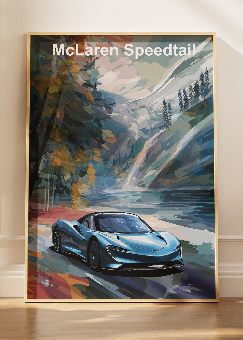 McLaren Speedtail Scenic Landscape Canvas Print & Poster – Elegant Supercar Wall Art – AI PRINT LAB
