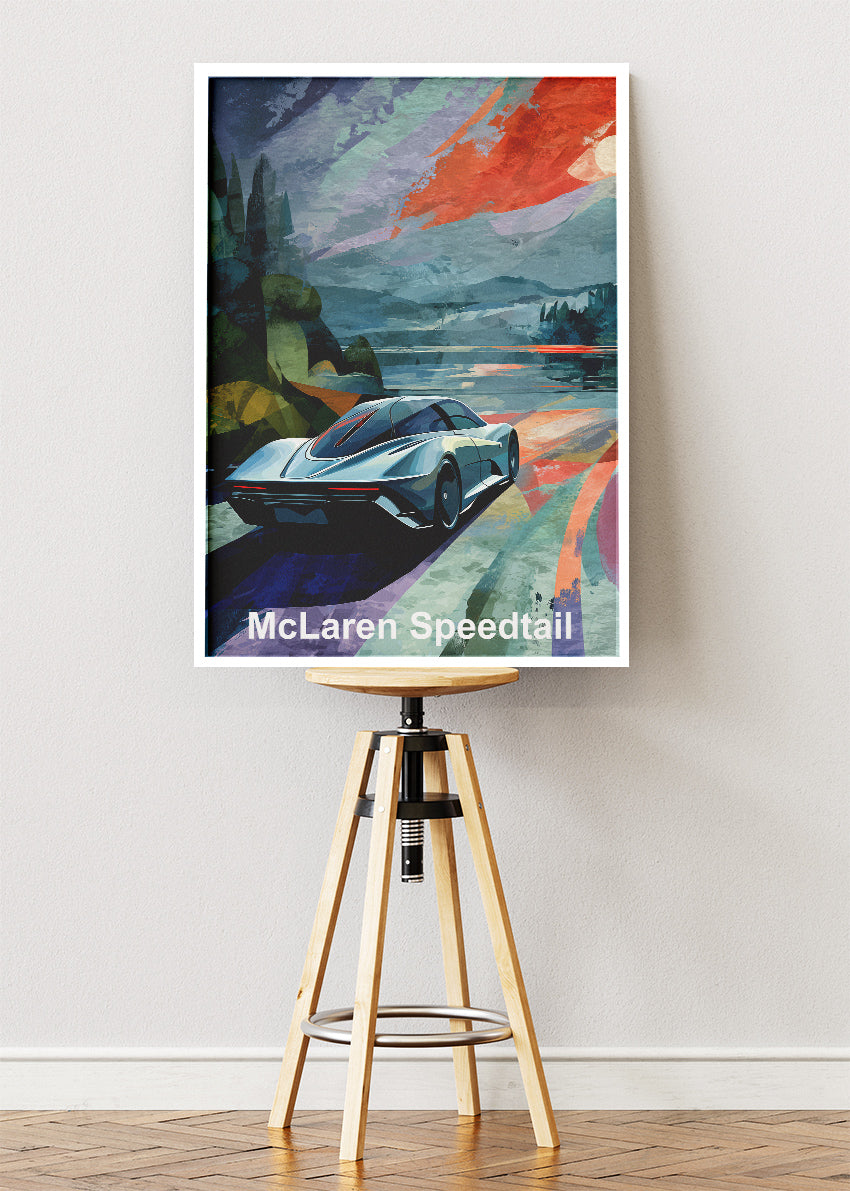 McLaren Speedtail Sunset Rear View Canvas Print & Poster – Futuristic Supercar Wall Art – AI PRINT LAB