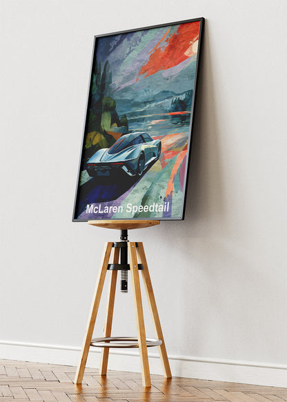 McLaren Speedtail Sunset Rear View Canvas Print & Poster – Futuristic Supercar Wall Art – AI PRINT LAB