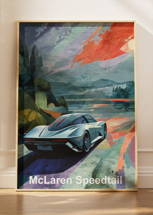 McLaren Speedtail Sunset Rear View Canvas Print & Poster – Futuristic Supercar Wall Art – AI PRINT LAB