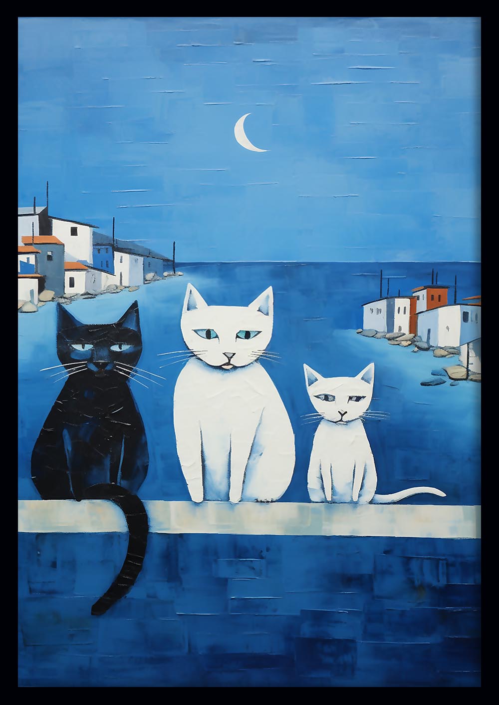 Mediterranean Cats Under Moonlight Canvas Art & Poster – T723 – AiPrintLab