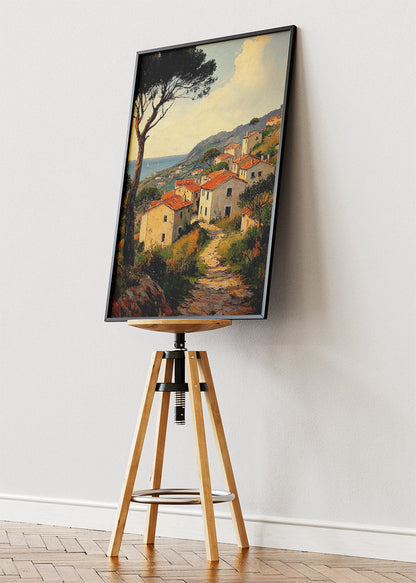 Mediterranean Coastal Village Path – Rustic Seaside Landscape Wall Art Poster & Canvas – AI PRINT LAB