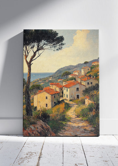 Mediterranean Coastal Village Path – Rustic Seaside Landscape Wall Art Poster & Canvas – AI PRINT LAB