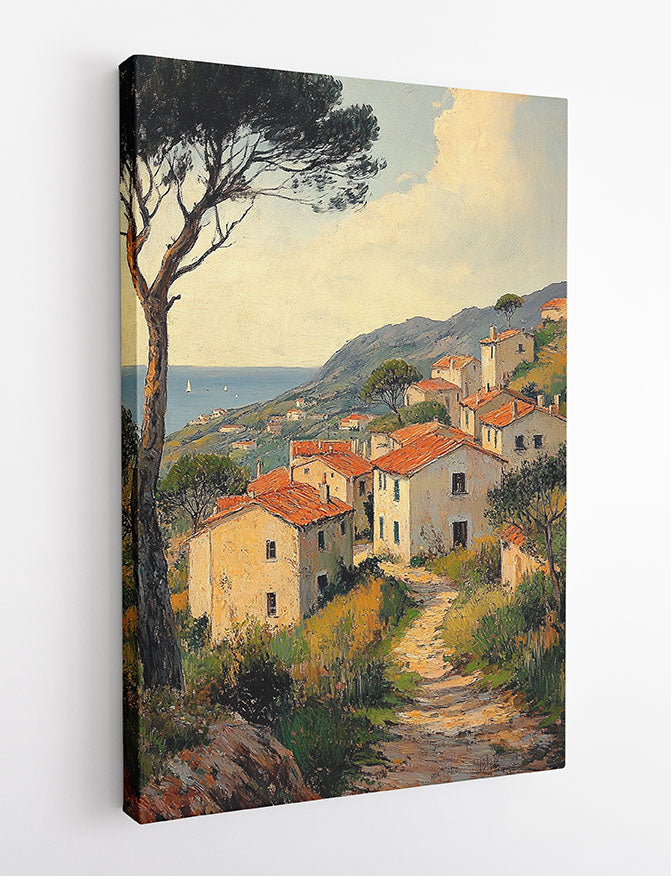 Mediterranean Hillside Village Canvas Wall Art & Poster Print | Coastal Rustic Landscape Painting – T1333 – Aiprintlab 2