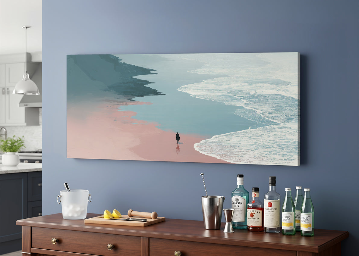 Minimalist Coastal Shoreline Canvas Wall Art – Single & 3 Panel Canvas – AI PRINT LAB