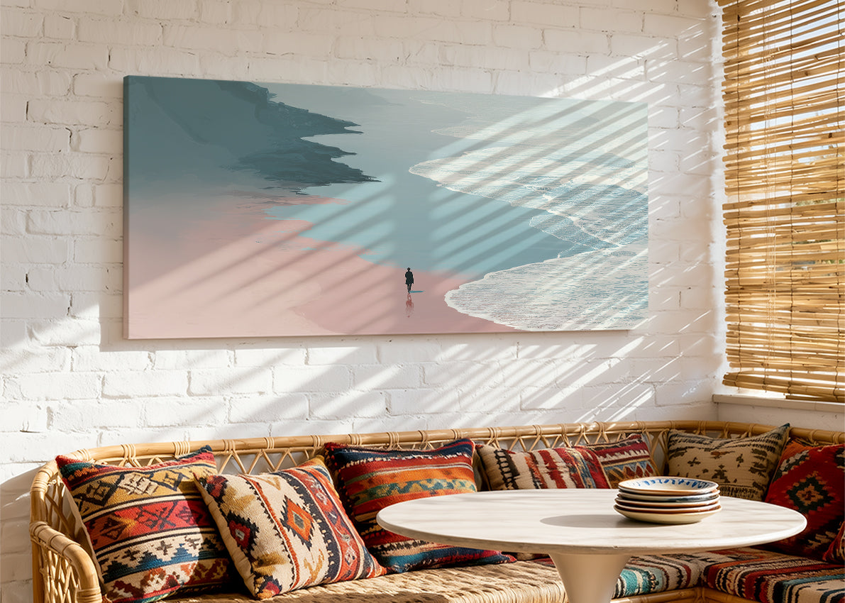 Minimalist Coastal Shoreline Canvas Wall Art – Single & 3 Panel Canvas – AI PRINT LAB