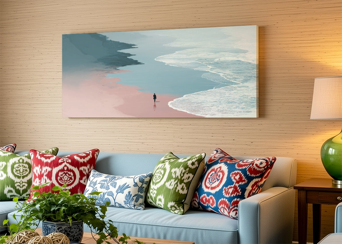 Minimalist Coastal Shoreline Canvas Wall Art – Single & 3 Panel Canvas – AI PRINT LAB