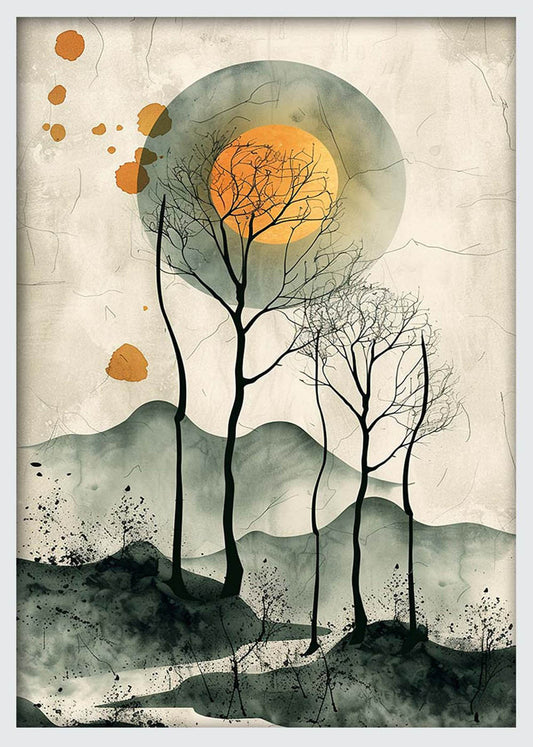Minimalist Forest & Sun – Abstract Nature Canvas & Poster Wall Art – T1223 – AiPrintLab