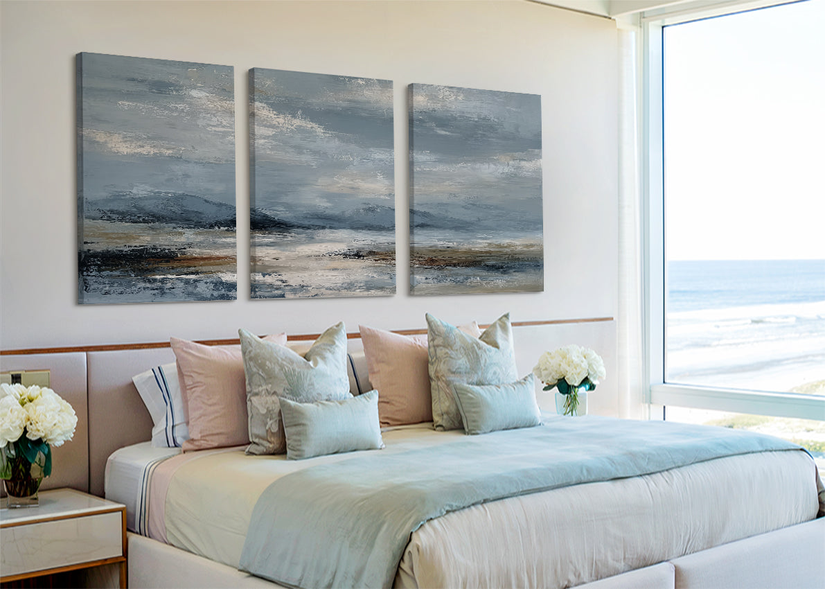 Minimalist Misty Mountain Landscape Canvas Wall Art – Single & 3 Panel Canvas – AI PRINT LAB
