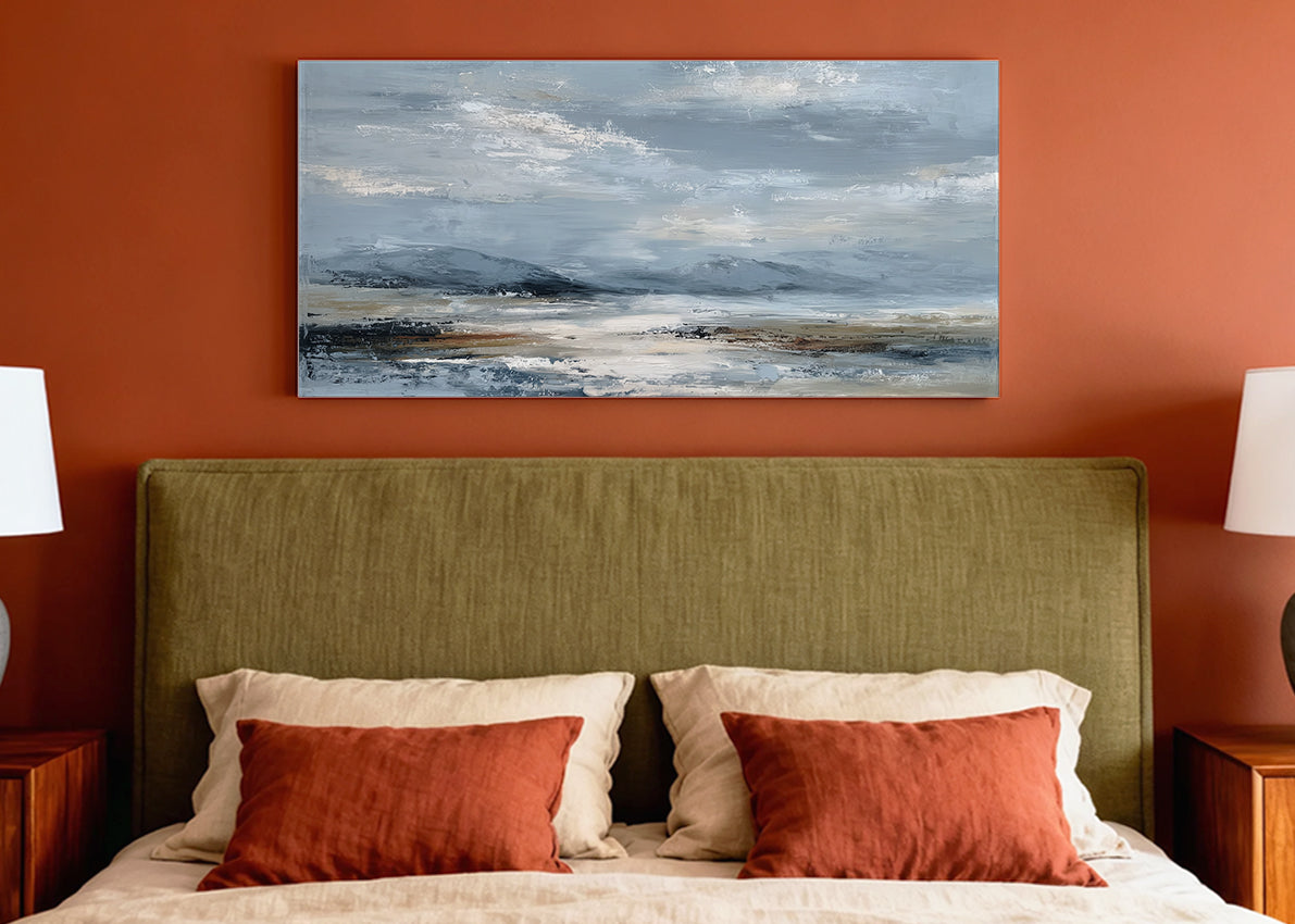 Minimalist Misty Mountain Landscape Canvas Wall Art – Single & 3 Panel Canvas – AI PRINT LAB