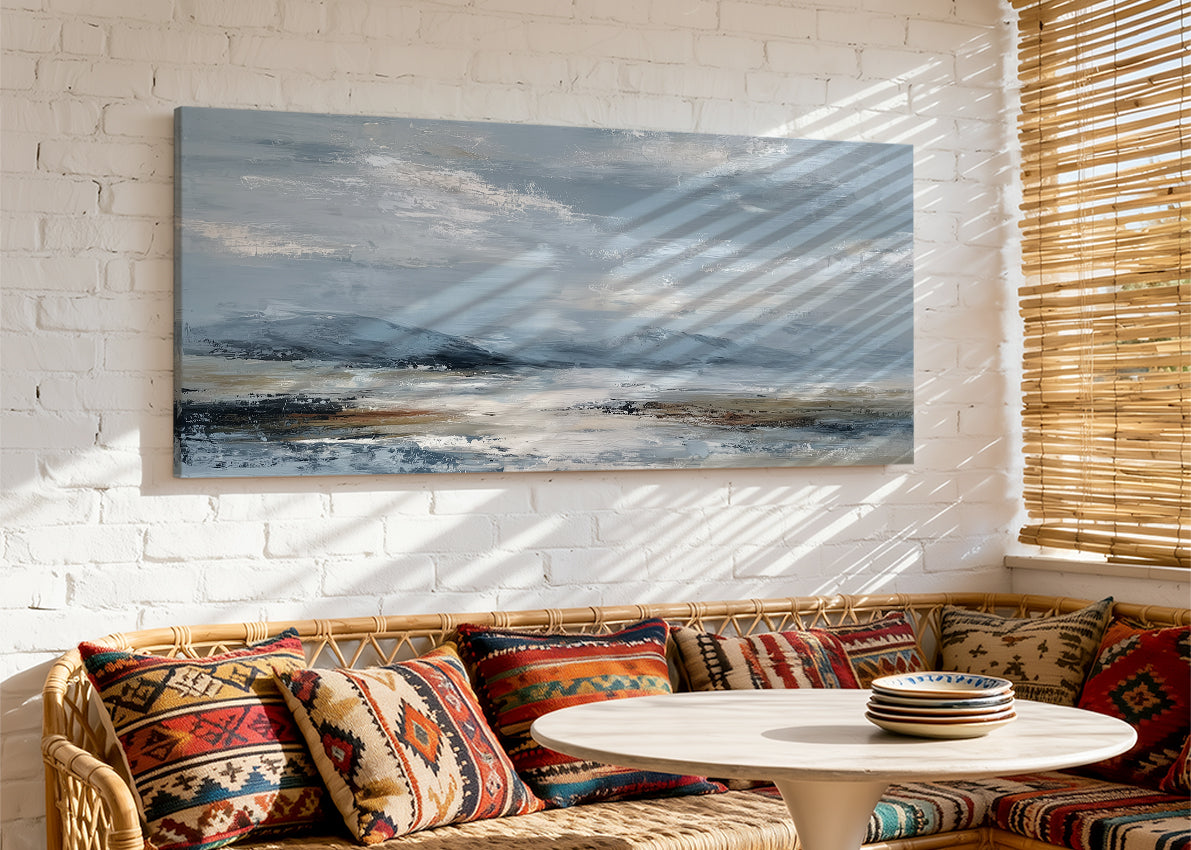 Minimalist Misty Mountain Landscape Canvas Wall Art – Single & 3 Panel Canvas – AI PRINT LAB
