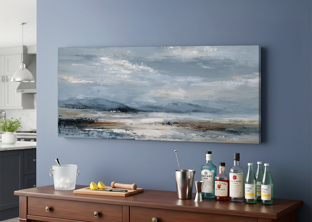 Minimalist Misty Mountain Landscape Canvas Wall Art – Single & 3 Panel Canvas – AI PRINT LAB