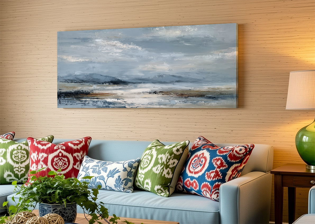 Minimalist Misty Mountain Landscape Canvas Wall Art – Single & 3 Panel Canvas – AI PRINT LAB