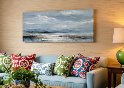 Minimalist Misty Mountain Landscape Canvas Wall Art – Single & 3 Panel Canvas – AI PRINT LAB