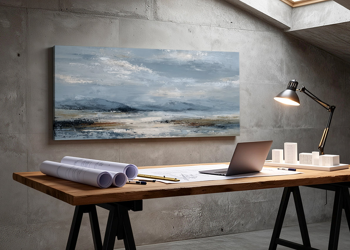 Minimalist Misty Mountain Landscape Canvas Wall Art – Single & 3 Panel Canvas – AI PRINT LAB