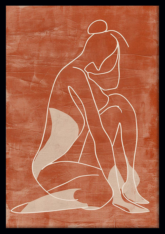 Minimalist Nude Line Art on Terracotta – Abstract Female Canvas & Poster Print – T1114 – AiPrintLab